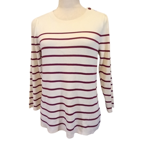 🏖️ Sweater Burgundy Striped  3 Button Shoulder long sleeve Large NWT - Picture 2 of 8